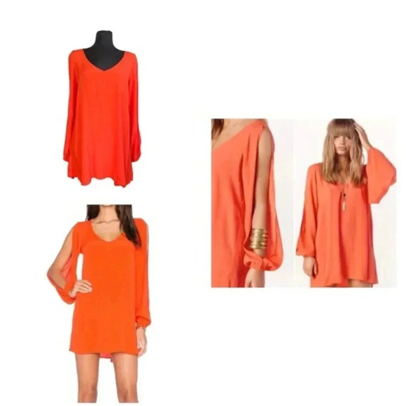 Lovers and Friends Gracie Split Sleeve Mini Dress in Coral Reef Orange S… - Picture 1 of 8